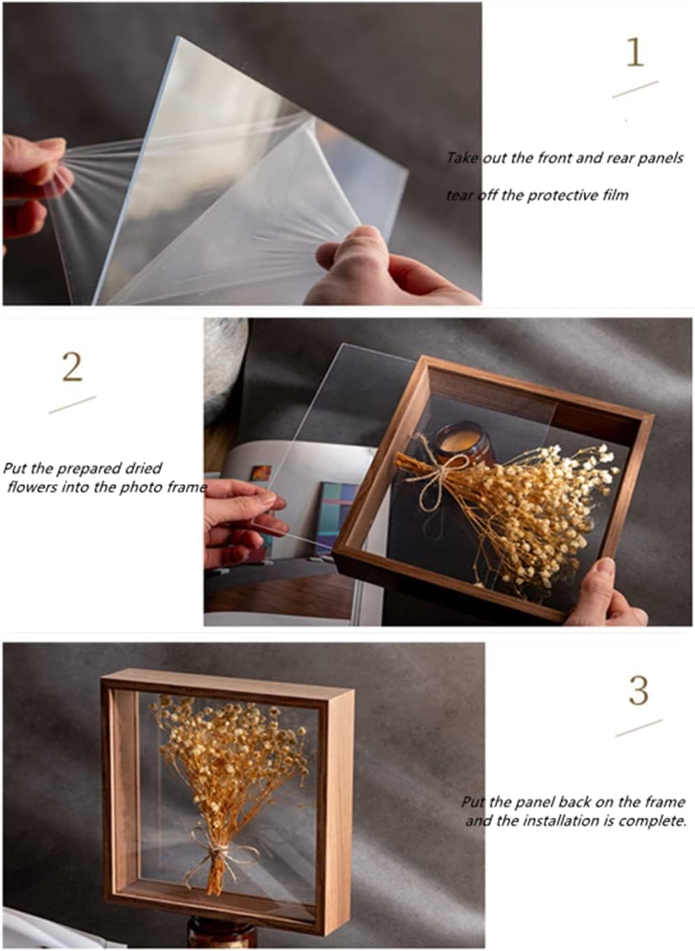 Wooden Dried Flower Photo Frame Dried Flower Display Stand Decorative Floating / 8 x 12 / Brown
