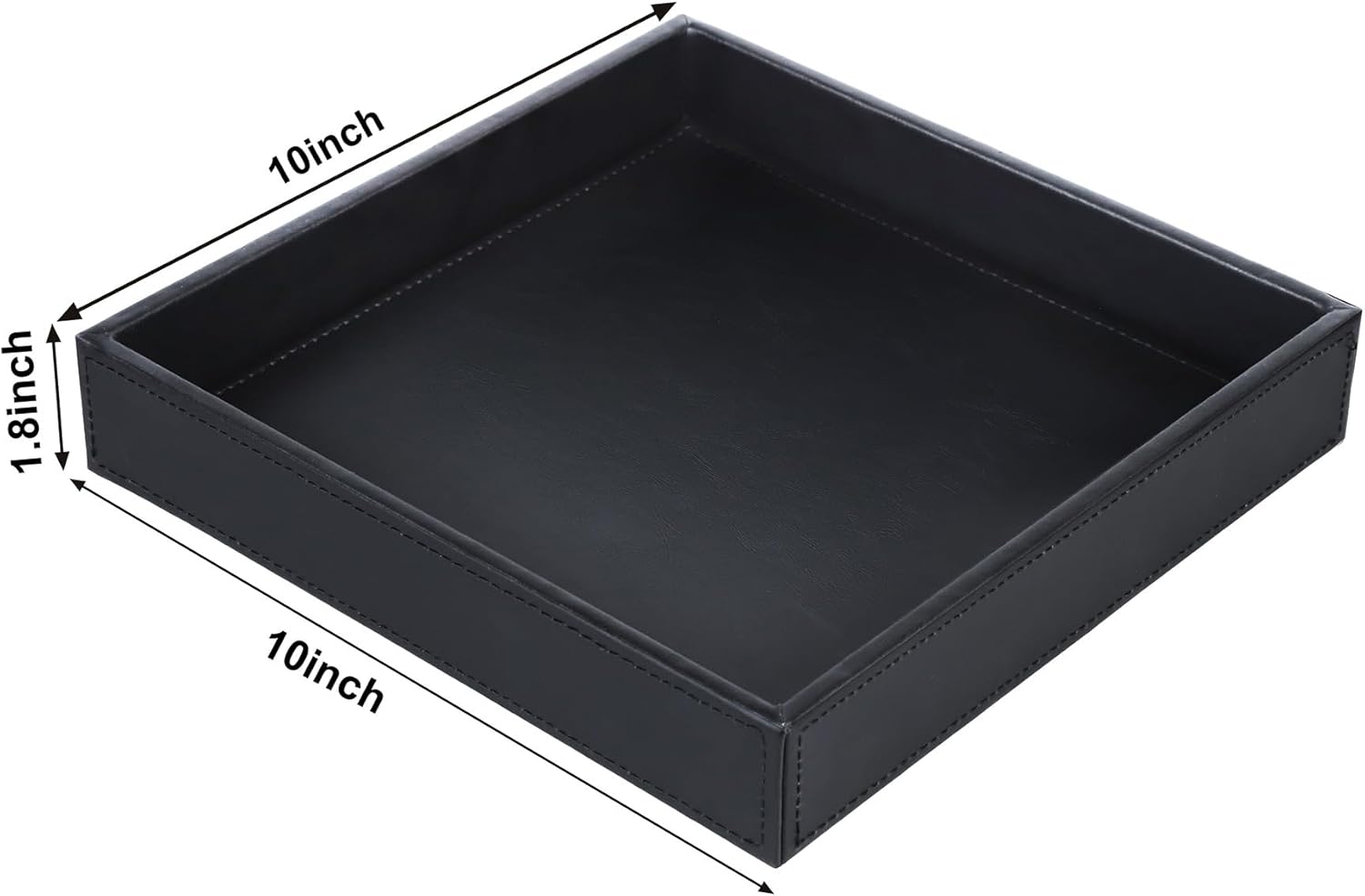 Faux Leather Vanity Tray / Black / 10 x 10 x 1.8