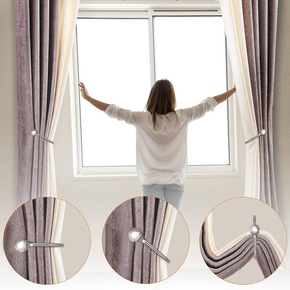 COCIVIVRE 4 Pack Curtain Holdbacks Wall Mounted Curtain Tiebacks Hooks Plastic Pearl U Shape Curtain Tiebacks with