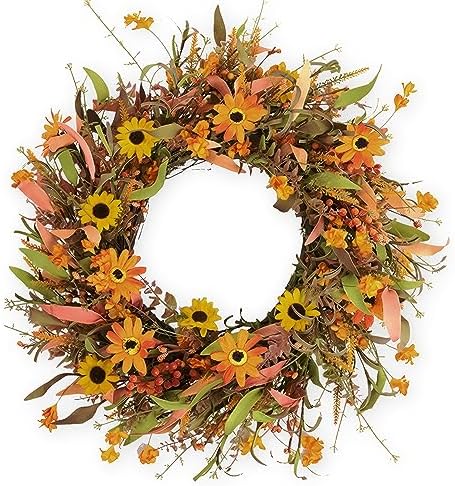 JINGHONG Fall Wreaths for Front Door 22 Inch Artificial Fall Wreath Floral Autumn Wreath for Outside Door Harvest Thanksgiving Day Celebration