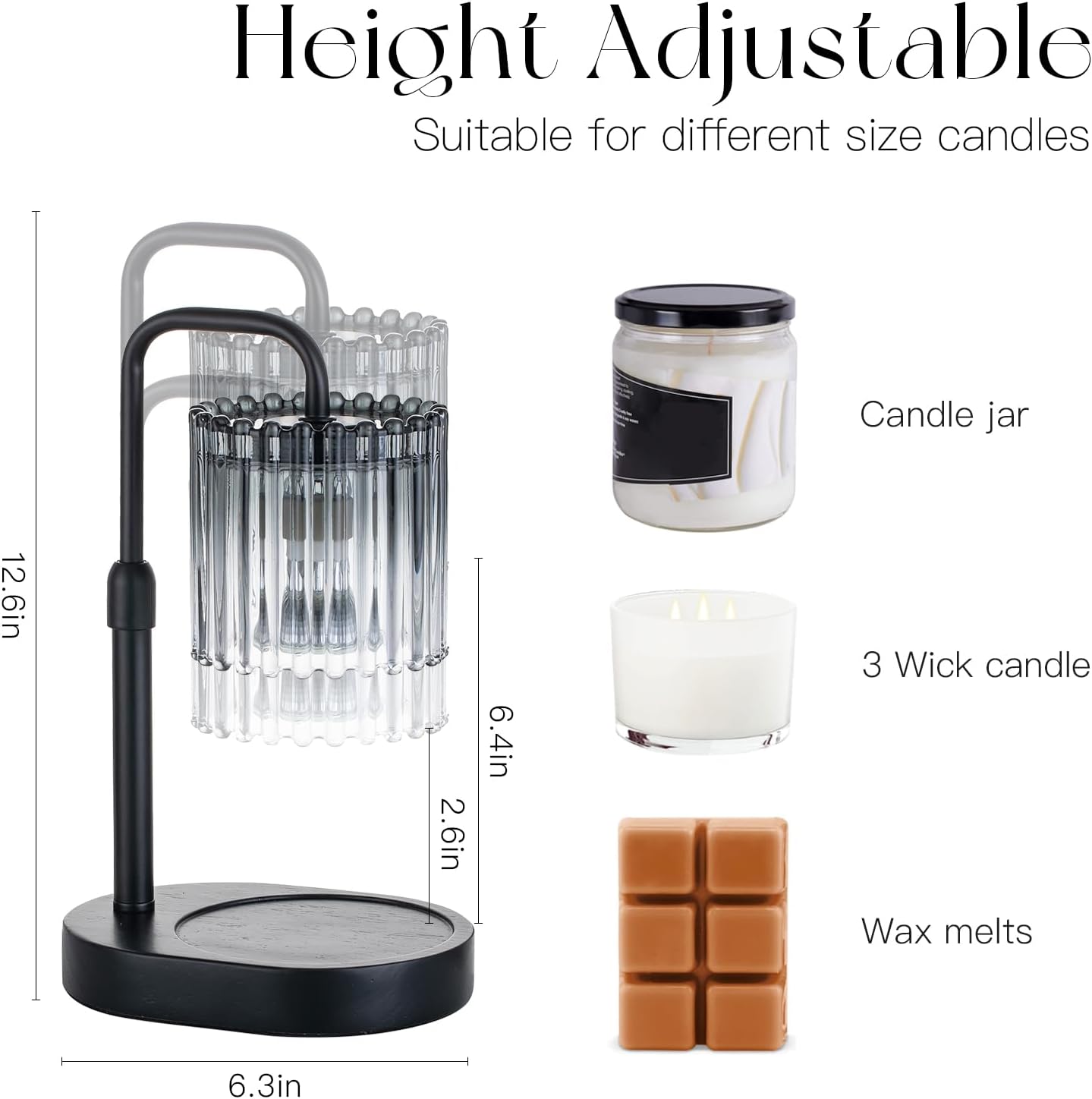 Candle Warmer Lamp with Timer: Black Wax Melt Warmer | Height Adjustable, Dimmable, with 2 Bulbs, Modern Farmhouse