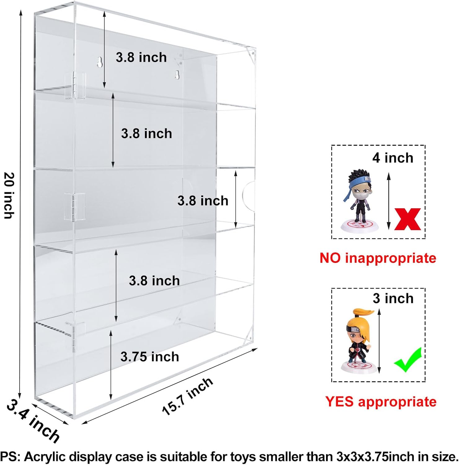 AITEE 5 Tiers Acrylic Display Case with Mirrored Back on Wall or Desktop | 15.7"Lx3.4"Wx20"H, 5 tiers with mirrored