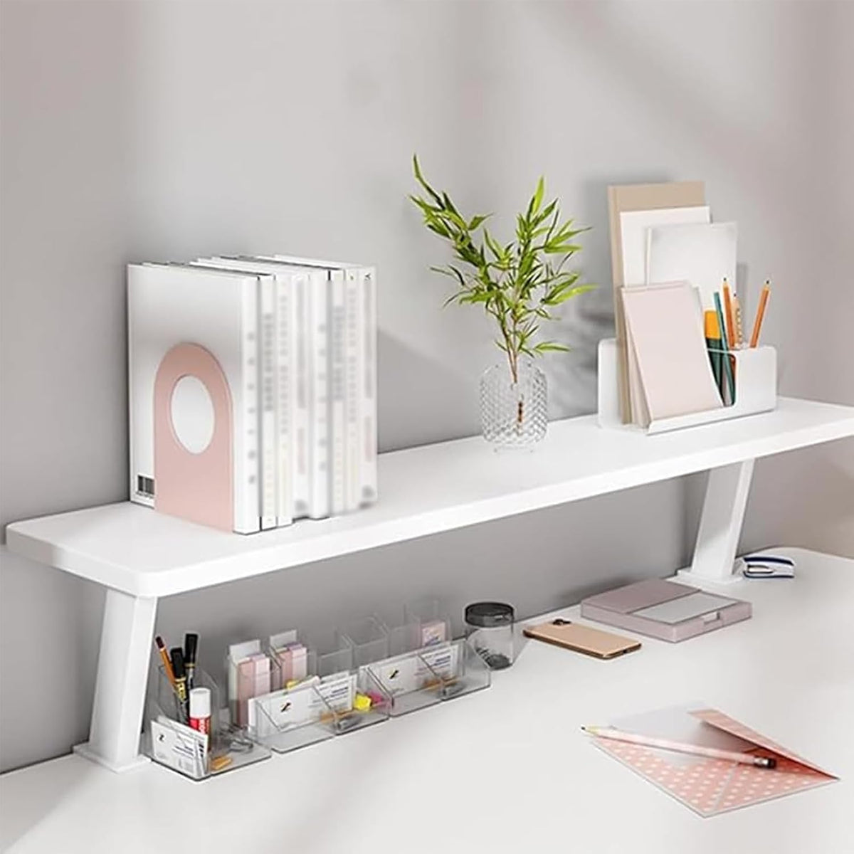 39.4x7.8 in Clamp on Desk Shelf, Adjustable Floating Desks Shelf Space Saving Desktop Extender Storage Organizer for
