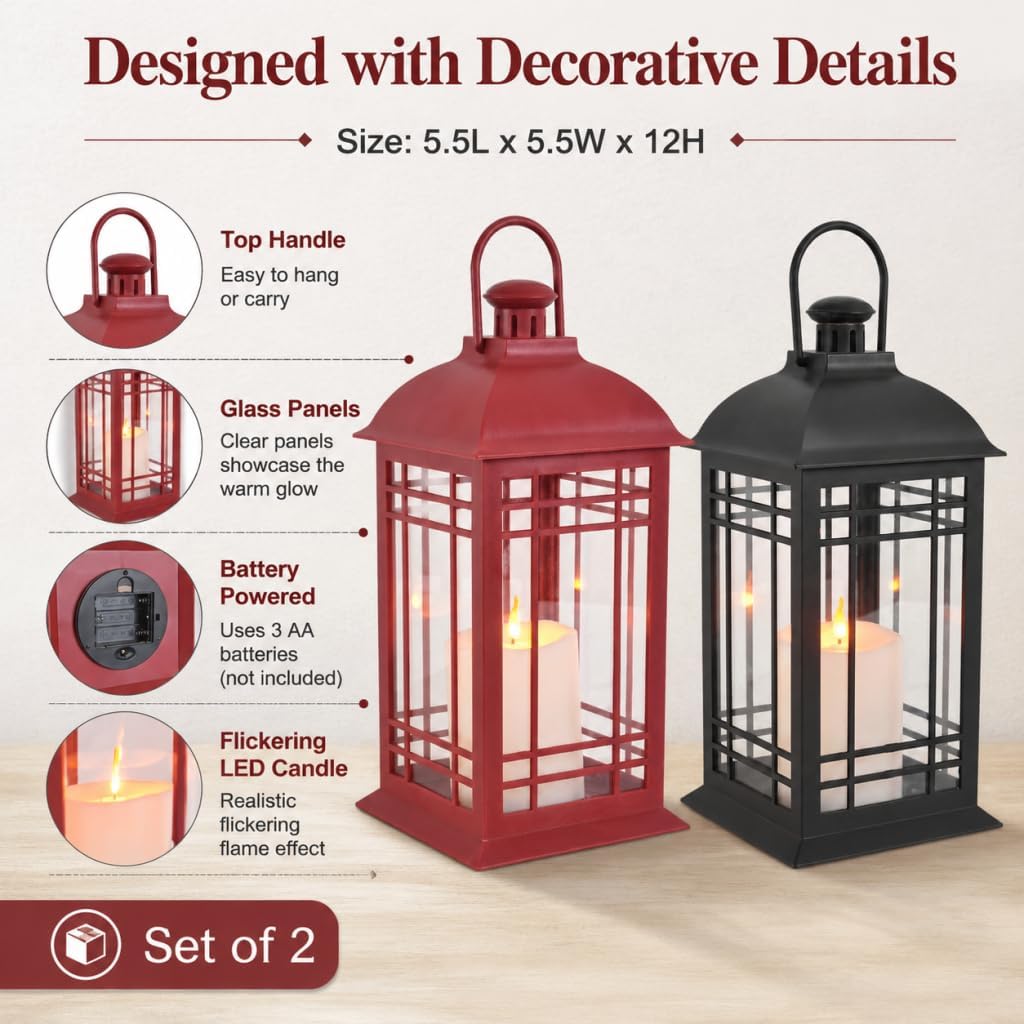 Wallsky Lanterns Decorative Indoor with LED Flickering Flameless Candles