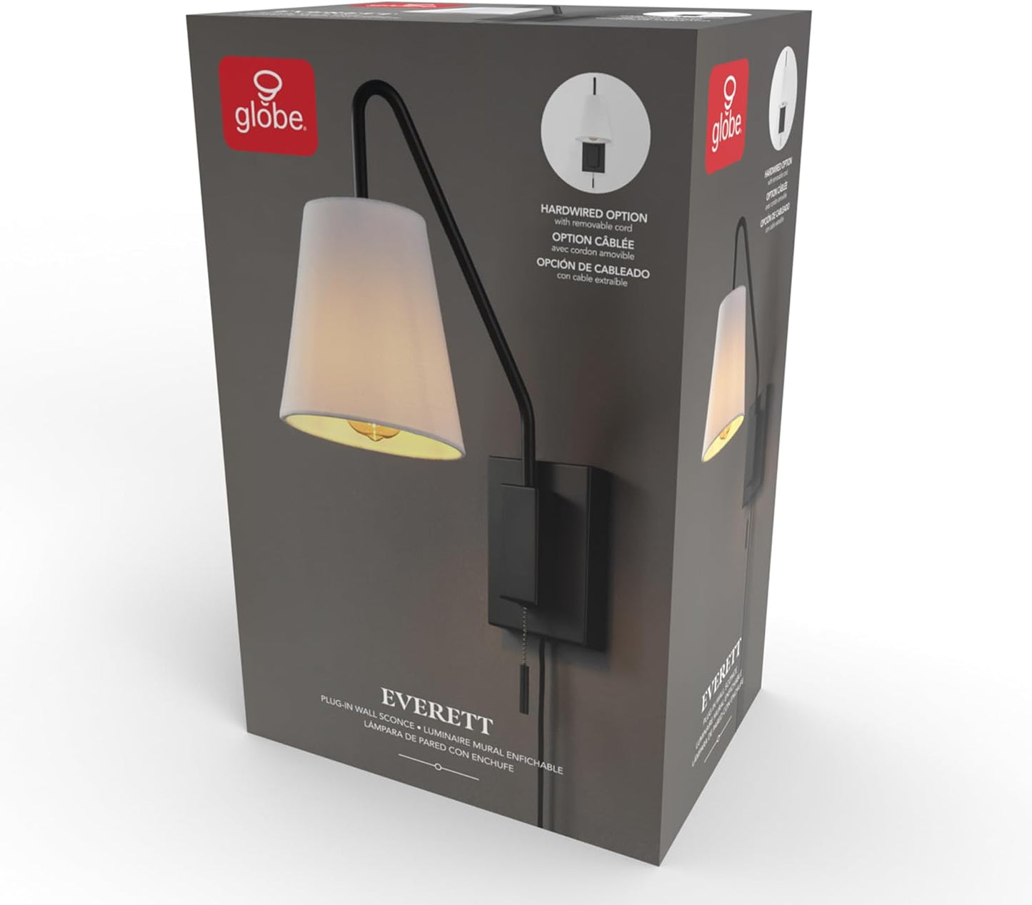 Globe Electric 1-Light Matte Black Swing Arm Plug-in or Hardwire Wall Sconce with White Fabric Shade