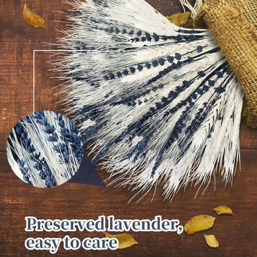 2 Pack Dried Lavender & Wheat Flowers Bundle, 17'' White and Blue Flowers