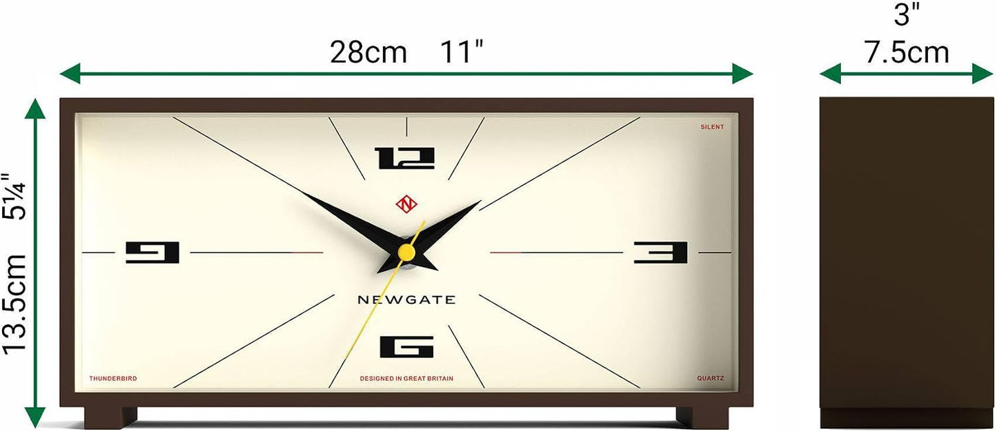 NEWGATE® Thunderbird Desk Clock | Retro Contemporary Rectangular Design | Mocha Brown | Modern mid-Century Style for