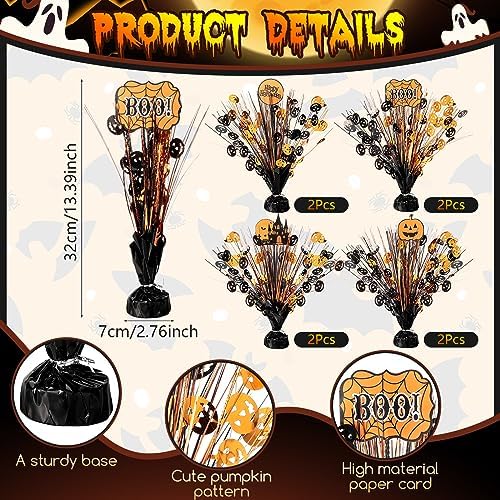 Riceshoot 8 Pcs Halloween Metallic Foil Spray Centerpieces for Tables Orange Black Burst Centerpiece Table Decorations with Pumpkin Boo Castle Happy Halloween Cards for Halloween Party