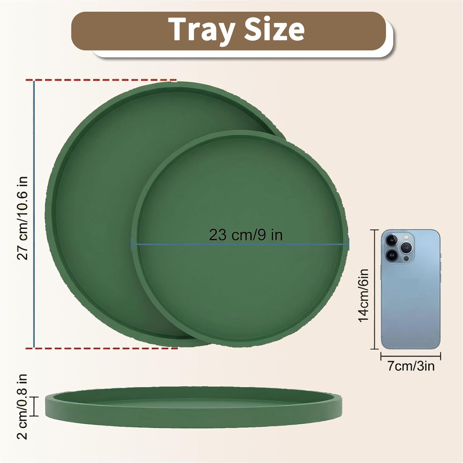 Vanity Trays / Round Tray Silicone / Green / 10.6 / 10.6 Inch