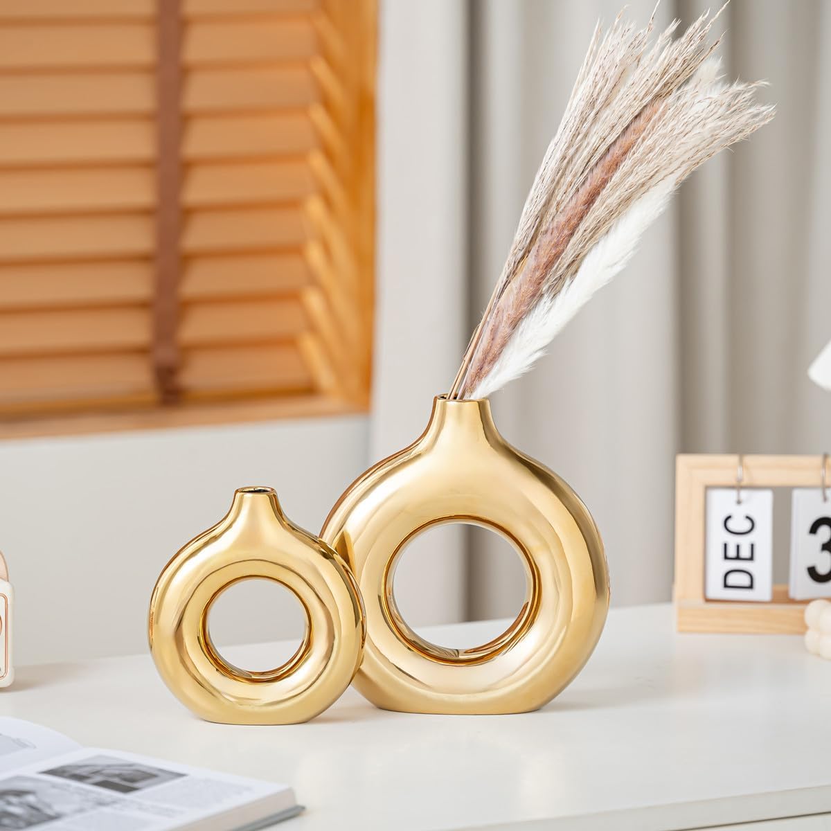 Modern Ceramic Vase for Pampas Grass / Small / Full Gold