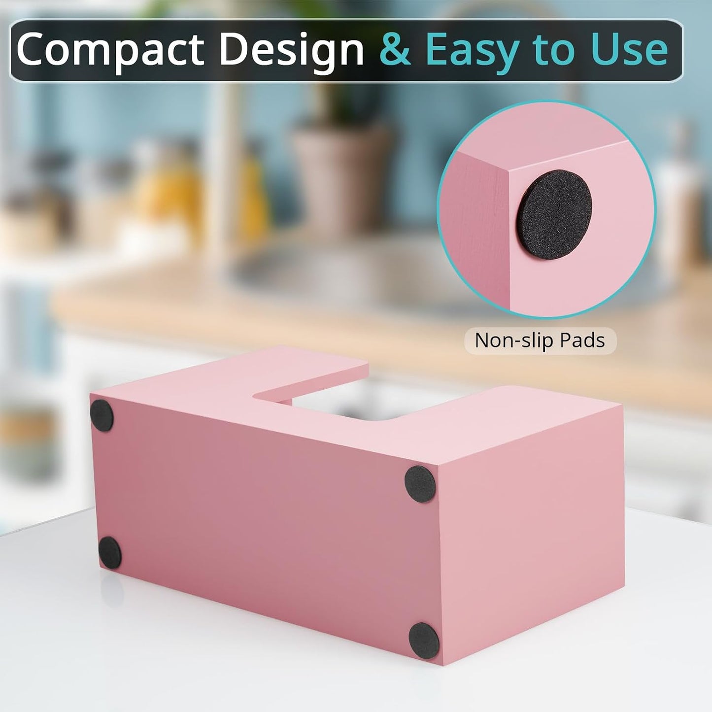 Paper Towel Dispenser Countertop, Wooden Bathroom Paper Towel Holder, Pink Napkin Holder for Kitchen, Countertop