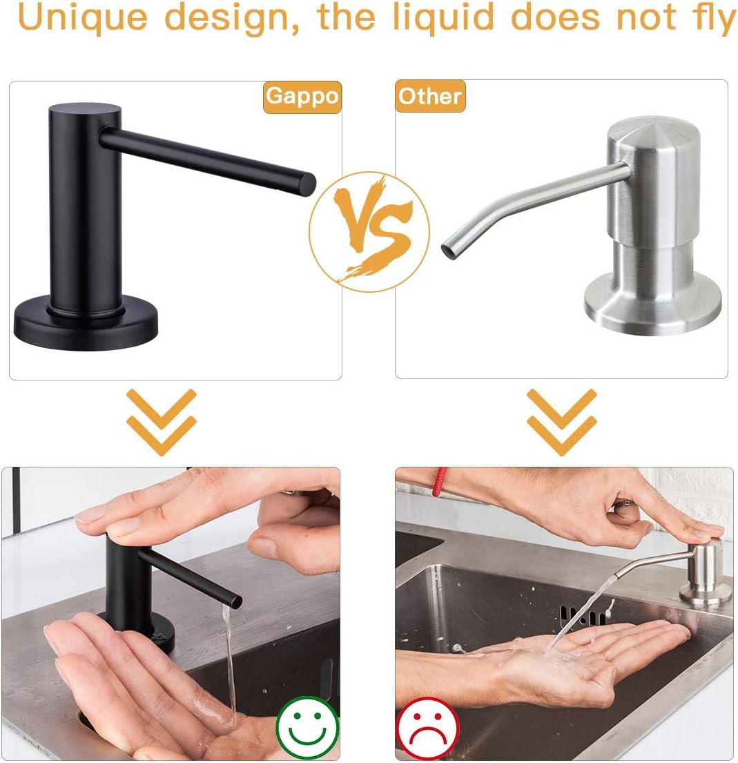 Matte Black Kitchen Sink Soap Dispenser GAPPO Countertop Pump Hand Lotion Built in Bottle Upgrade Stainless Steel Screw