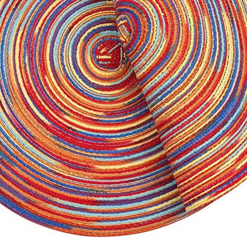 SHACOS Round Braided Placemats Set of 8 Washable 15 inch Round Table Mats Colorful Variegated Woven Place Mats for Dining Table (Rainbow Red, 8)