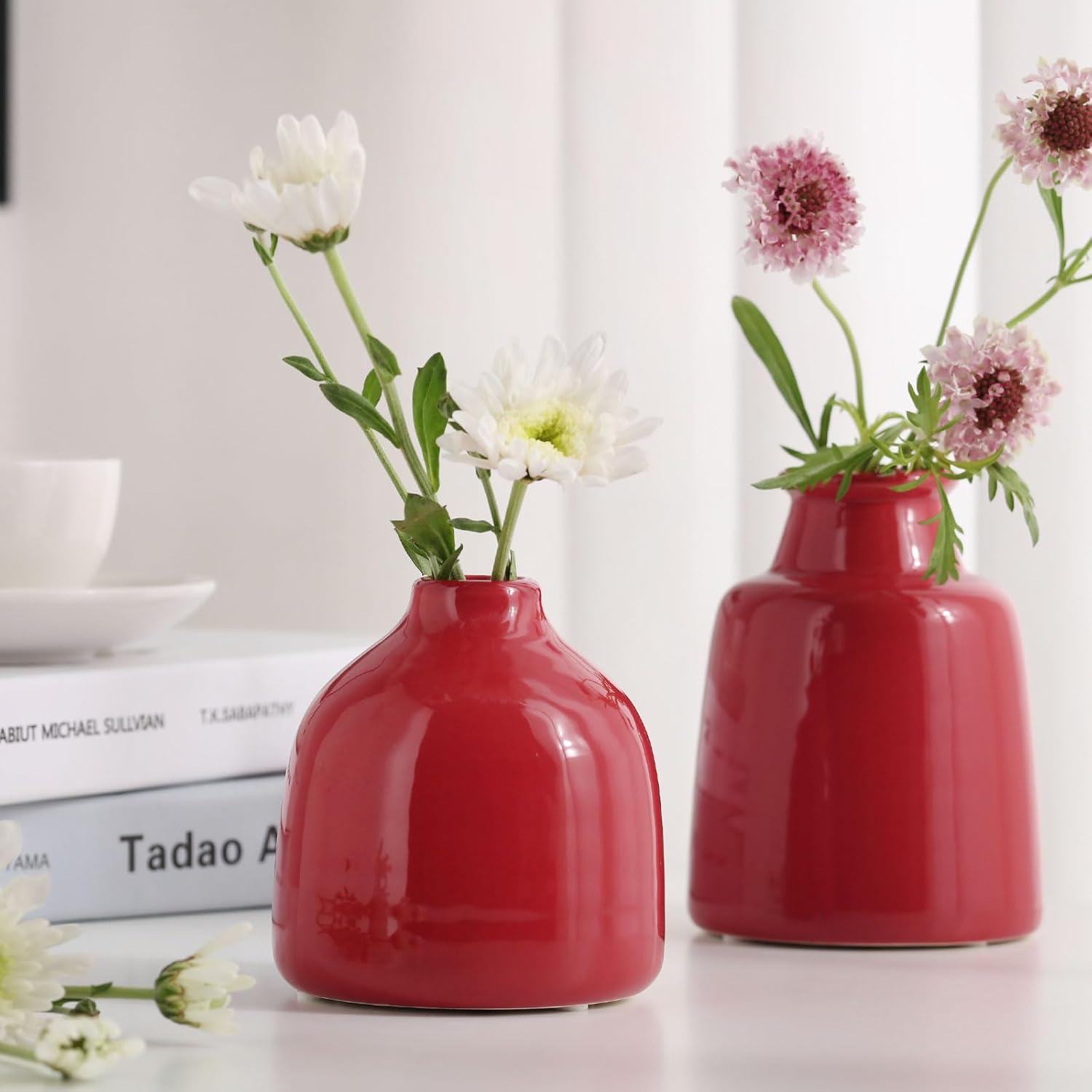 Red Small Vase for Modern Home Decor / 3 Vase Set- Red / Set of 3