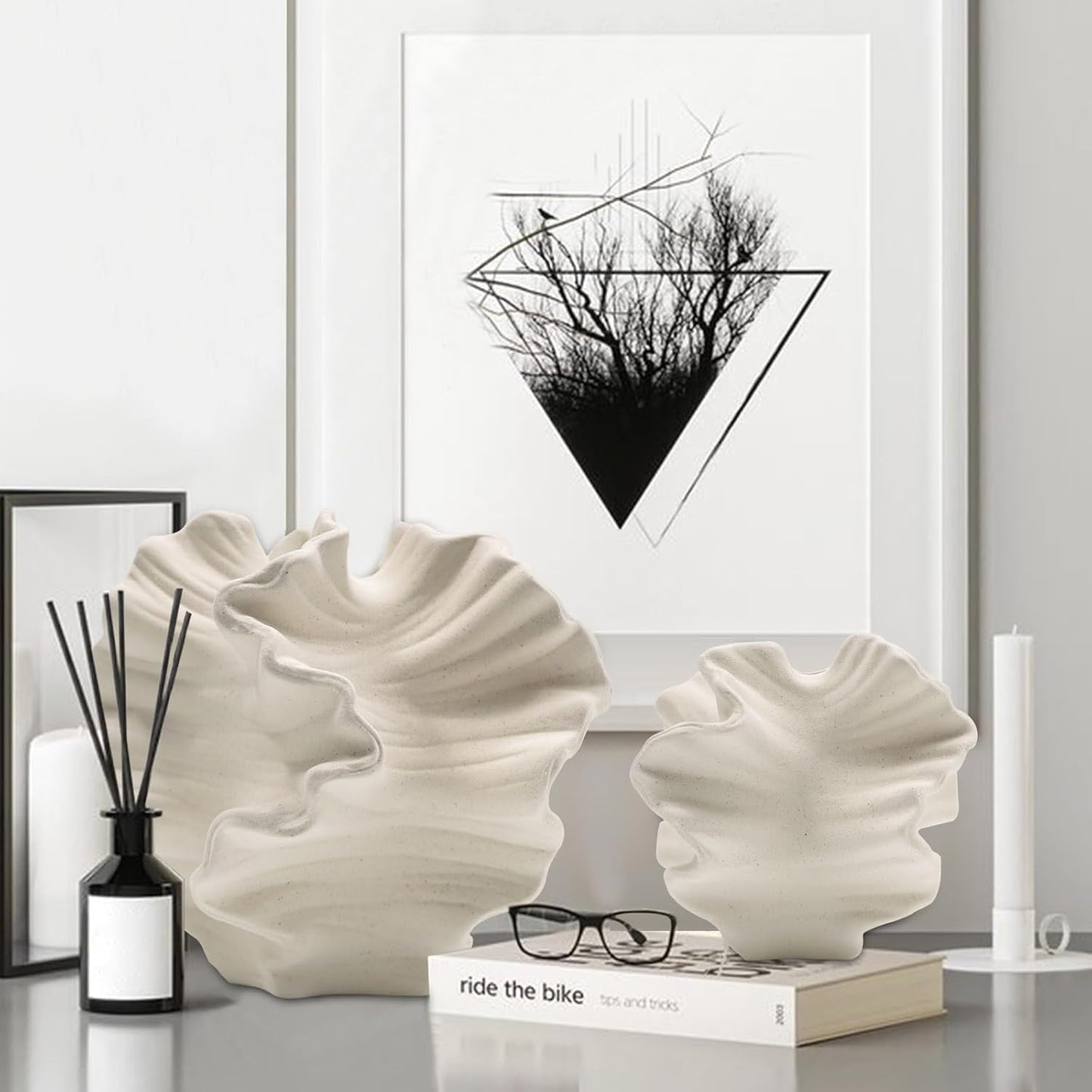 Ceramic Vase / Flower Shape White / Set of 2