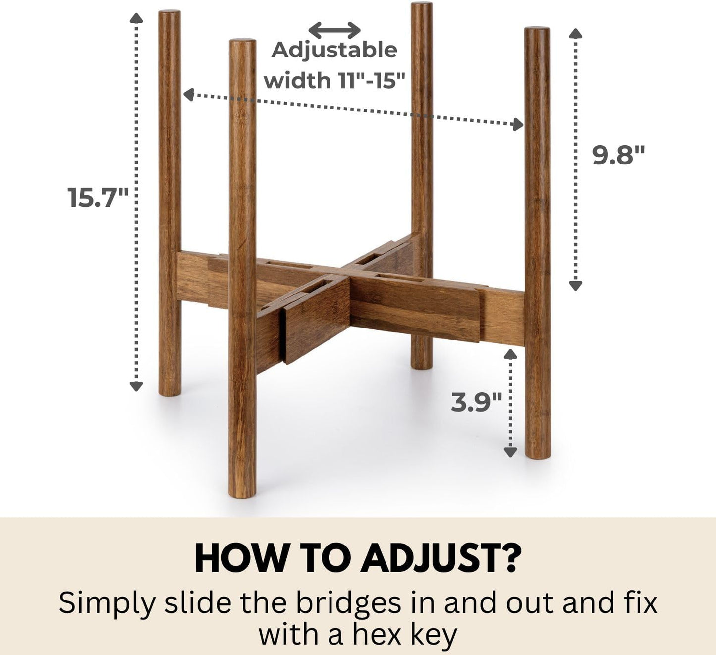 Fox & Fern Large Adjustable Plant Stand Indoor, Bamboo Stand, 11 - 15 Inch | Plug In Design, Holds 200 lbs, Two