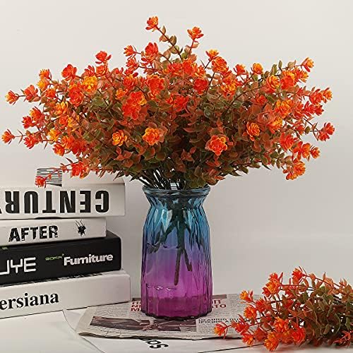 RECUTMS Artificial Fall Mums Outdoor Flower UV Resistant Fake Plastic Plant