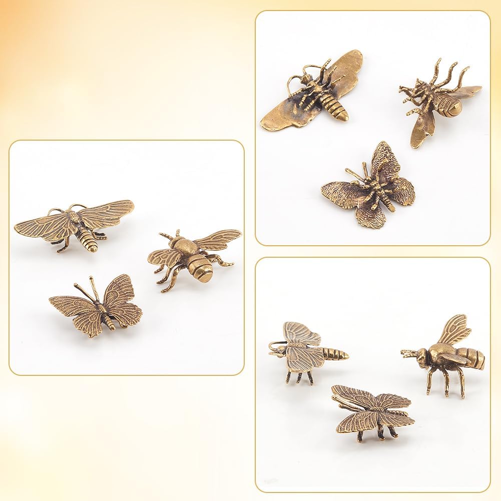 Mini Bee Sculpture Brass Dragonfly Butterfly Decor Ornament Retro Honeybee Good Luck / Set of 3