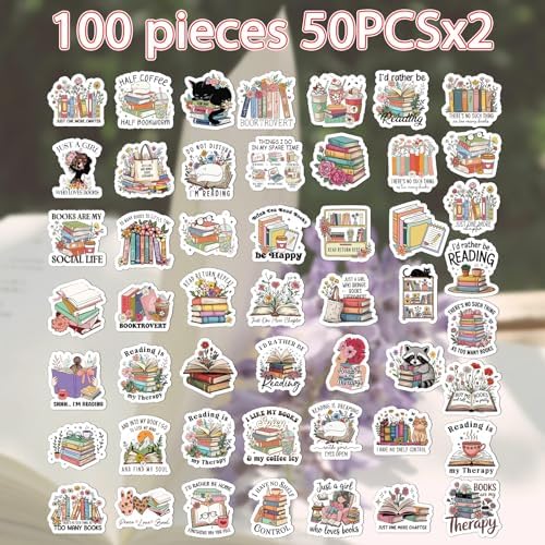 100 Pcs Book Lover Reading Stickers Vintage Bookish Sticker