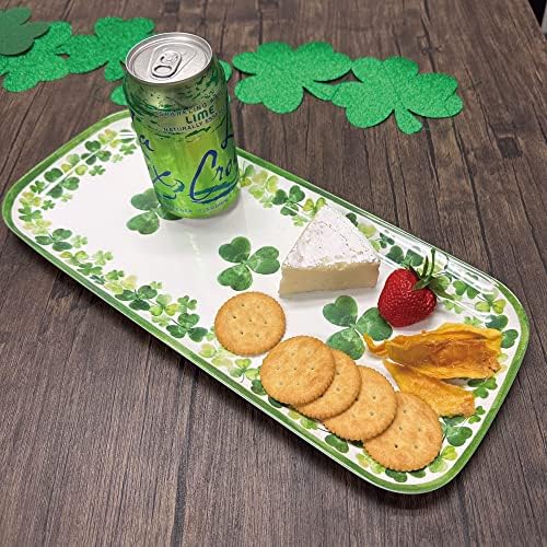 UPware Shamrock Melamine Serving Tray, 15 x 6.5 Inch Rectangular Serving Platter, BPA Free Food Tray for Party Entertaining