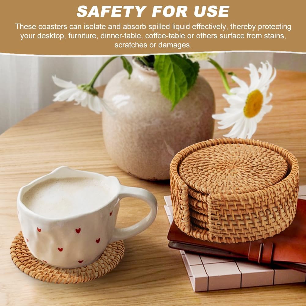 Holder / Handwoven Drink Coasters / Natural / Set of 6
