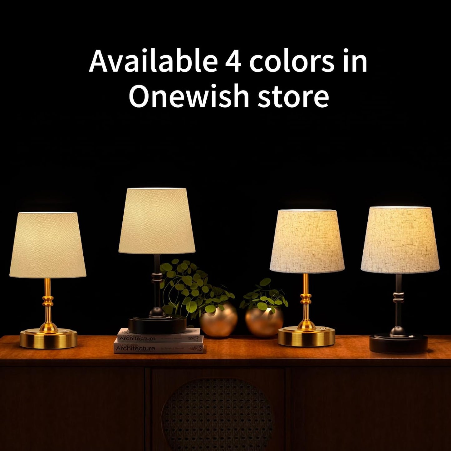 ONEWISH Small Cordless Lamp, Battery Operated Table lamp Dimmable, 4000mAh Rechargeable, Touch Bedside Lamp with Beige