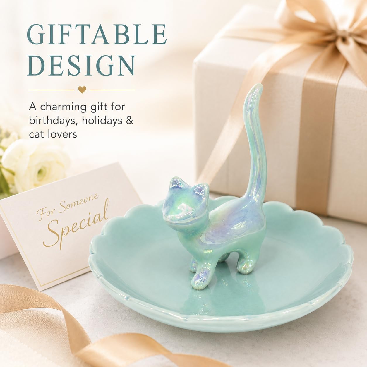 Cat Ring Holder Jewelry Dish-Ceramic Trinket Tray for Rings / Blue Cat