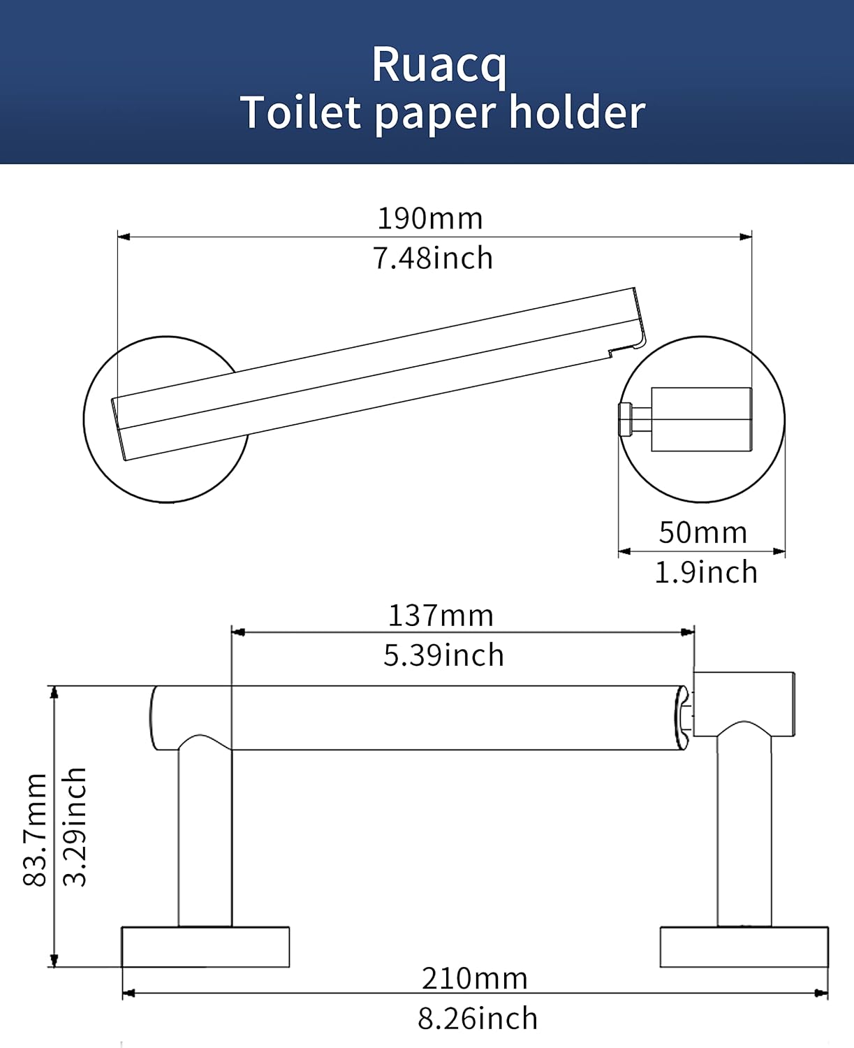 RUACQ Brushed Nickel Toilet Paper Holder Wall Mount for Bathroom | Dual-Post Pivoting Tissue Roll Holder with Round