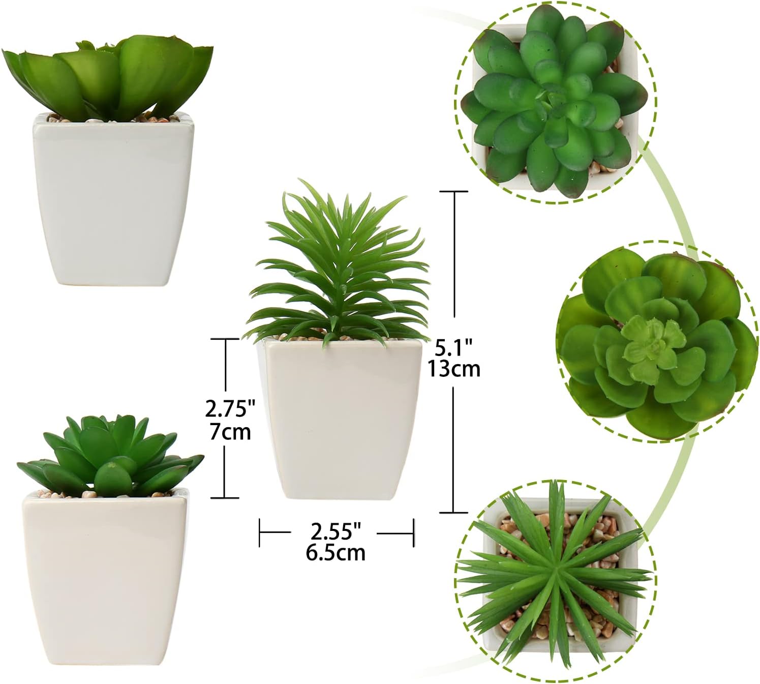 Succulents Plants Artificial Small Fake Succulents in Pots Faux Plastic / White Ceramic 1 / Set of 3