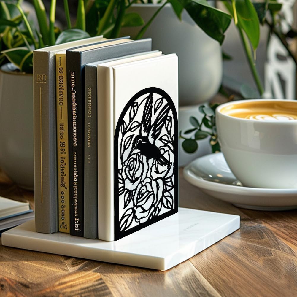 Metal Bookends / Heavy Duty Study Tall Book Stoppers Bookends Used on Desk / Hummingbird
