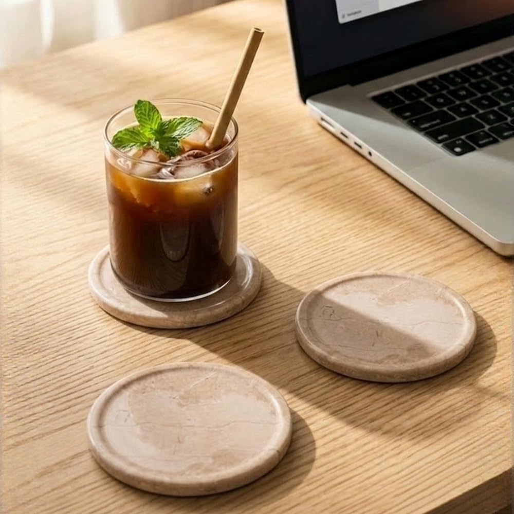 Holder / Marble Coasters Handmade 3.5" Round Coasters for Drinks / Verona / Set of 6