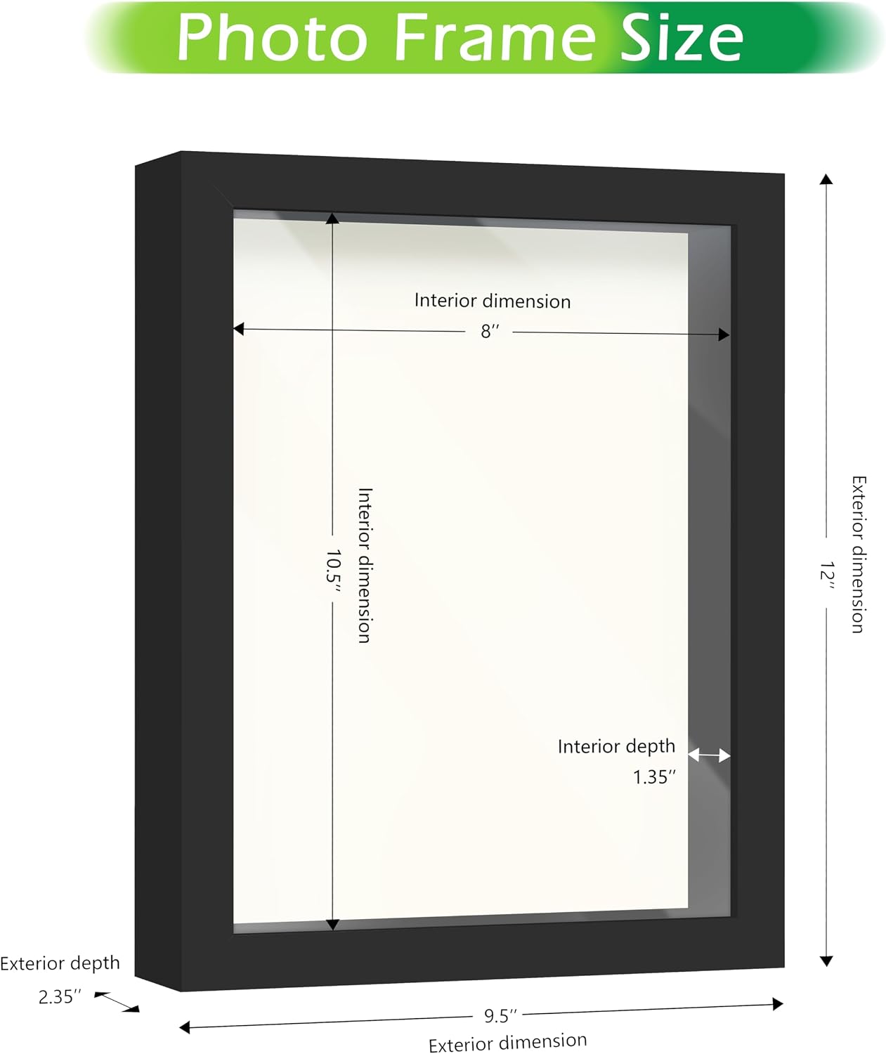 FrameWorks 8.5” x 11” Black Wooden Shadow Box Frame – Display Case with Soft Felt Back, Memory Box with Tempered Glass