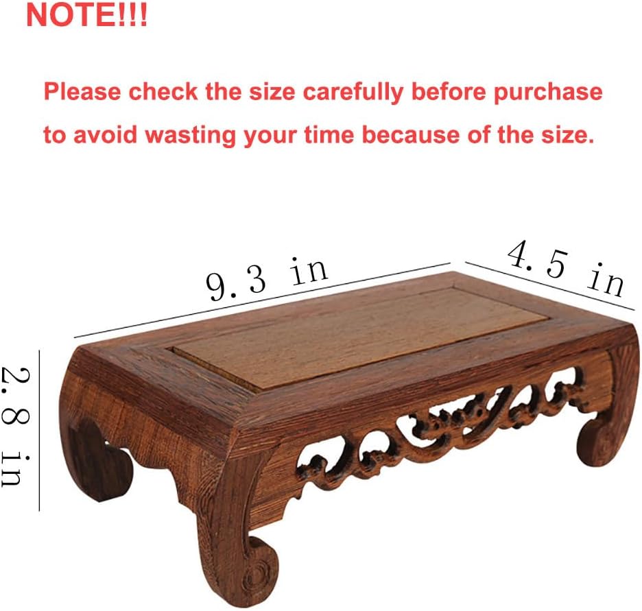 Oriental Furniture Display Stand Wooden Rosewood Carved Base Rectangular Vase / 9.3 x 4.5 x 2.8