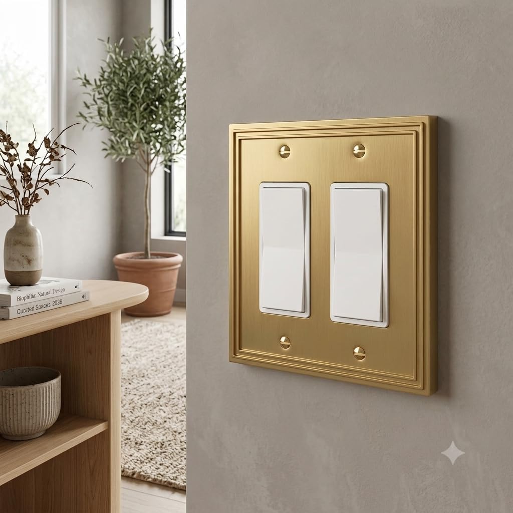 Rio Salto Imperial Collection Metal Double Rocker Gold Light Switch Cover Plate Outlet Covers Gold Decorative Wall