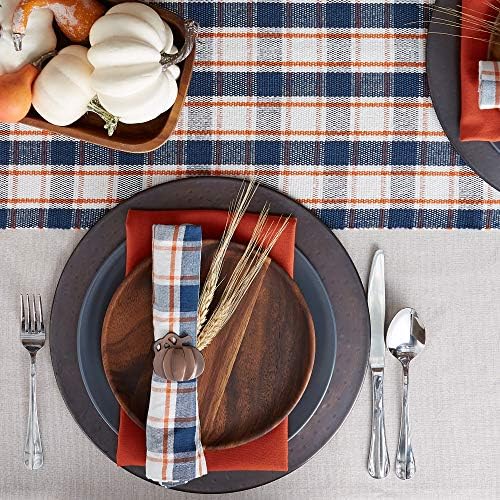 DII Thanksgiving & Fall Table Decoration Autumn Farmhouse Plaid, Ribbed Table Runner, 13x72, Blue & Orange