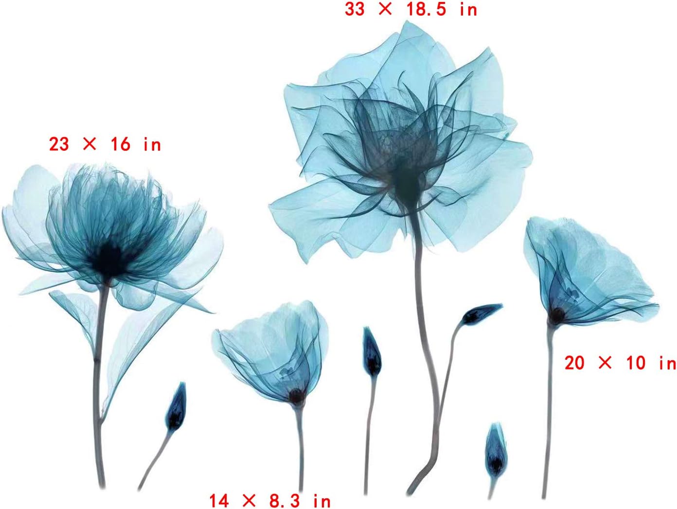 Flower Wall Decals Peel and Stick Removable Decal Stick DIY Wall Stickers Murals Home / Blue