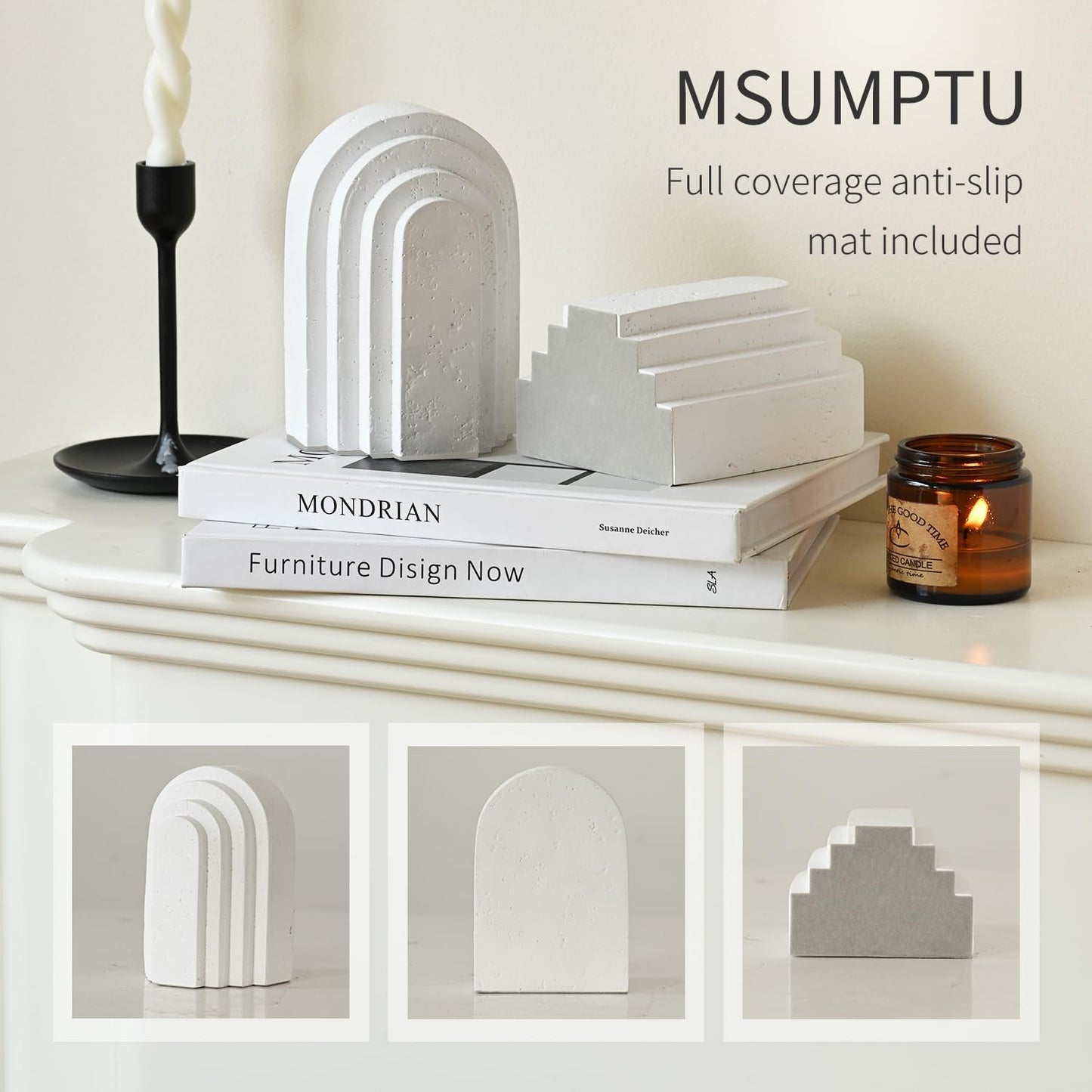 Decorative Bookends / Book Ends for Heavy Books / White / Set of 2
