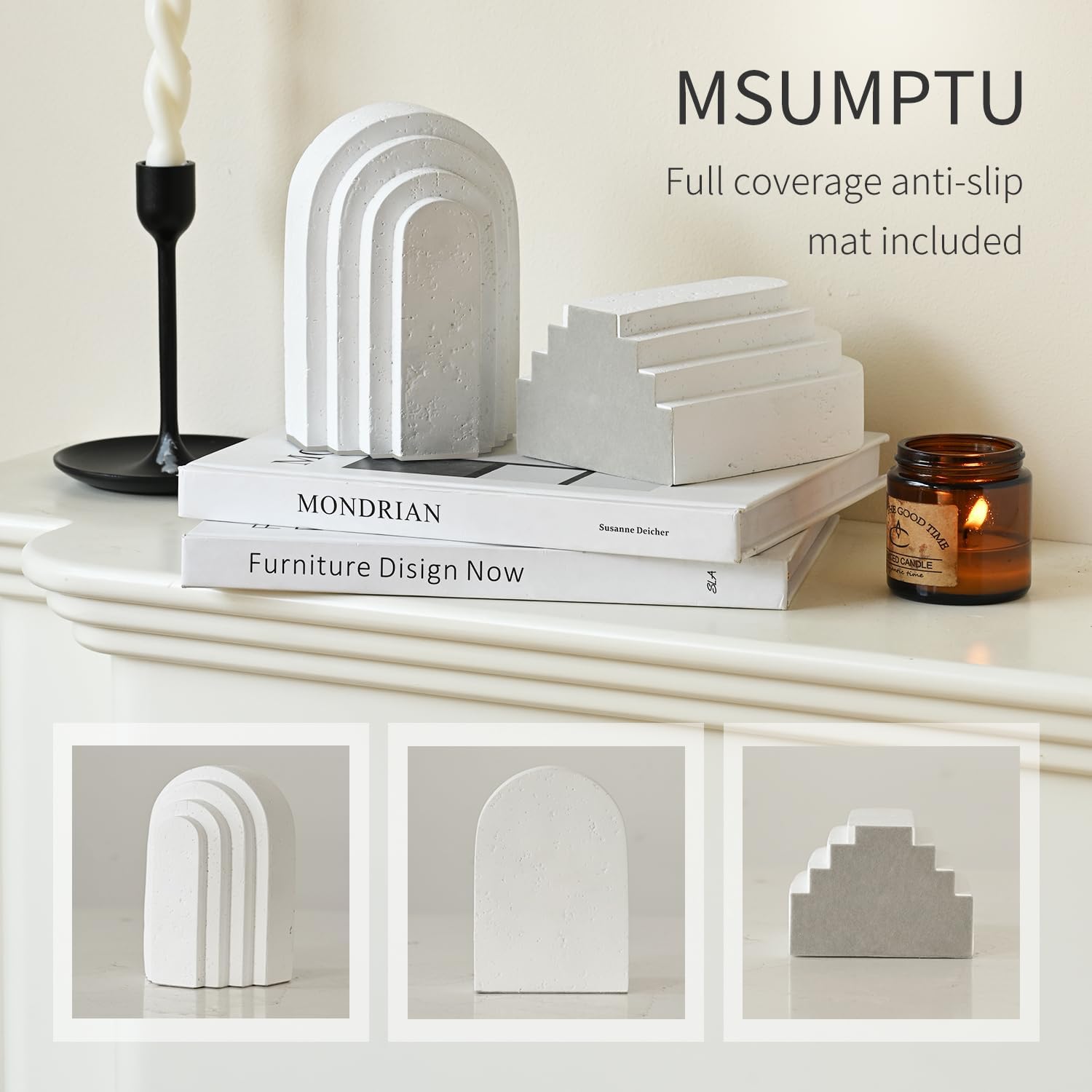 Decorative Bookends / Book Ends for Heavy Books / White / Set of 2