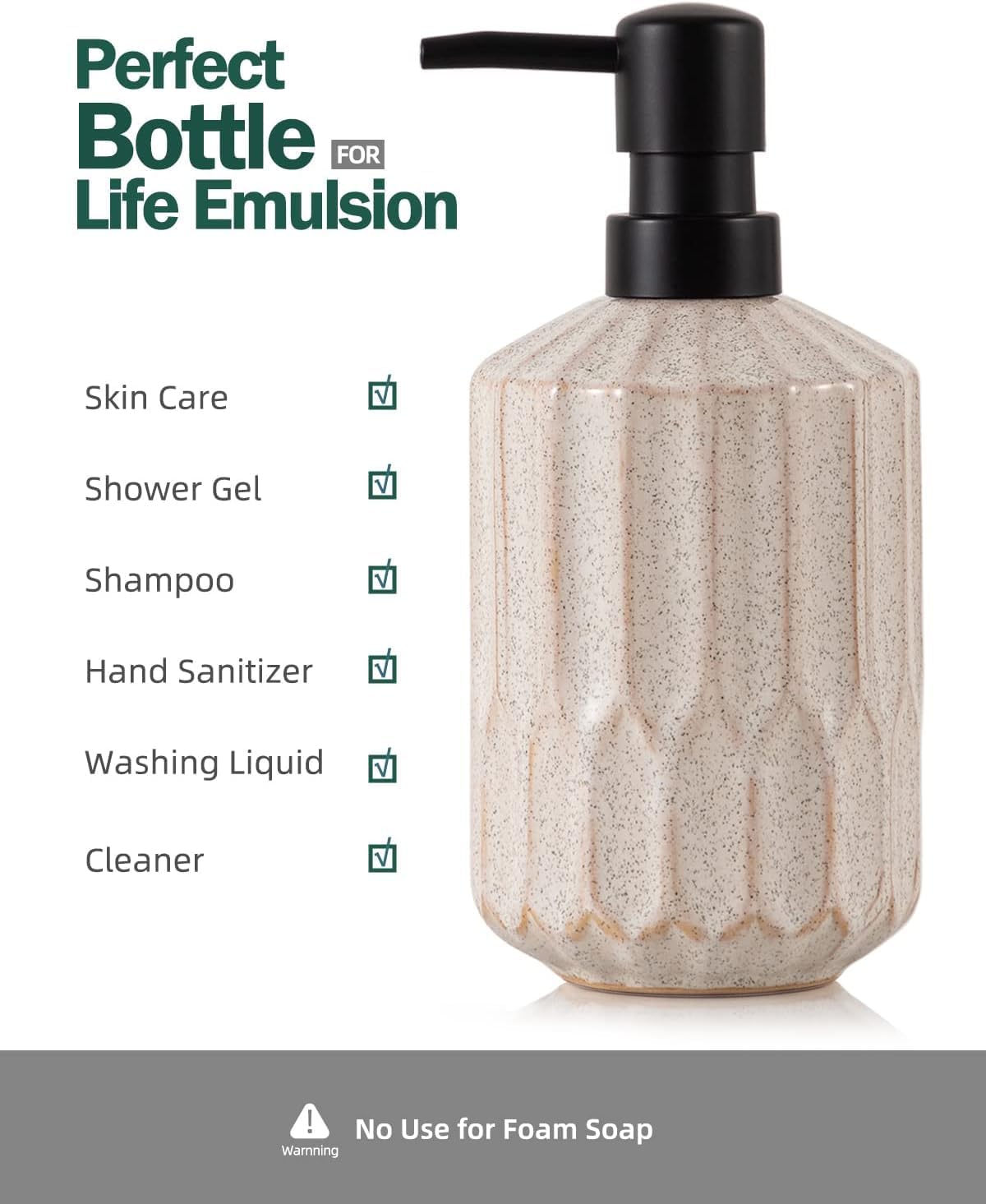 Bathroom Soap Dispenser Set, 16 OZ Ceramic Hand Soap Dispenser for Bathroom, Luxurious Hand and Dish Soap Dispenser Set