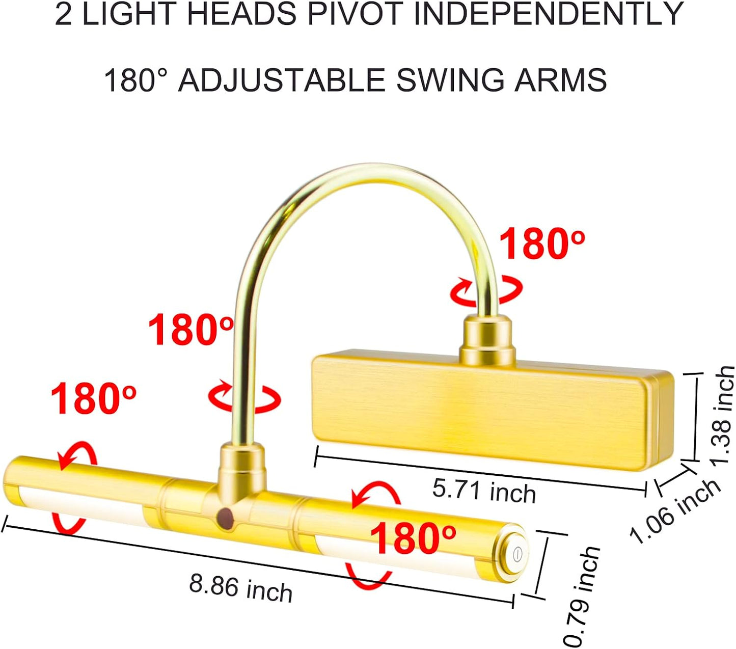 LUXSWAY Picture Light Battery Powered,Painting Light,3 Level Brightness Art Display Lights, 8.9 Inch Rotatable Lights