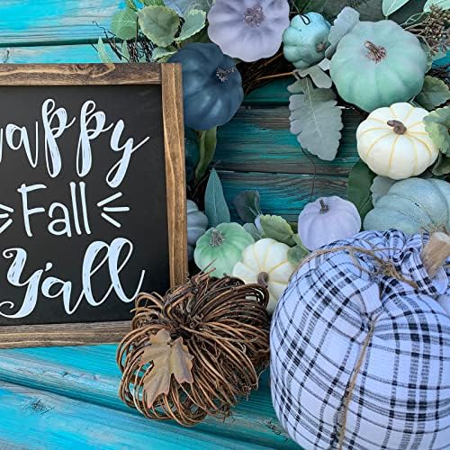 12 Pcs Assorted Small Rustic Harvest Artificial Pumpkins Decorative Pumpkins Foam Pumpkins in Green Blue Gray for Fall Autumn Halloween Thanksgiving Table Centerpiece Mantel Shelf Kitchen Decor
