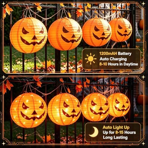 HUGSVIK 4Pcs Solar Pumpkin Lantern Outdoor Hanging Halloween Decorations