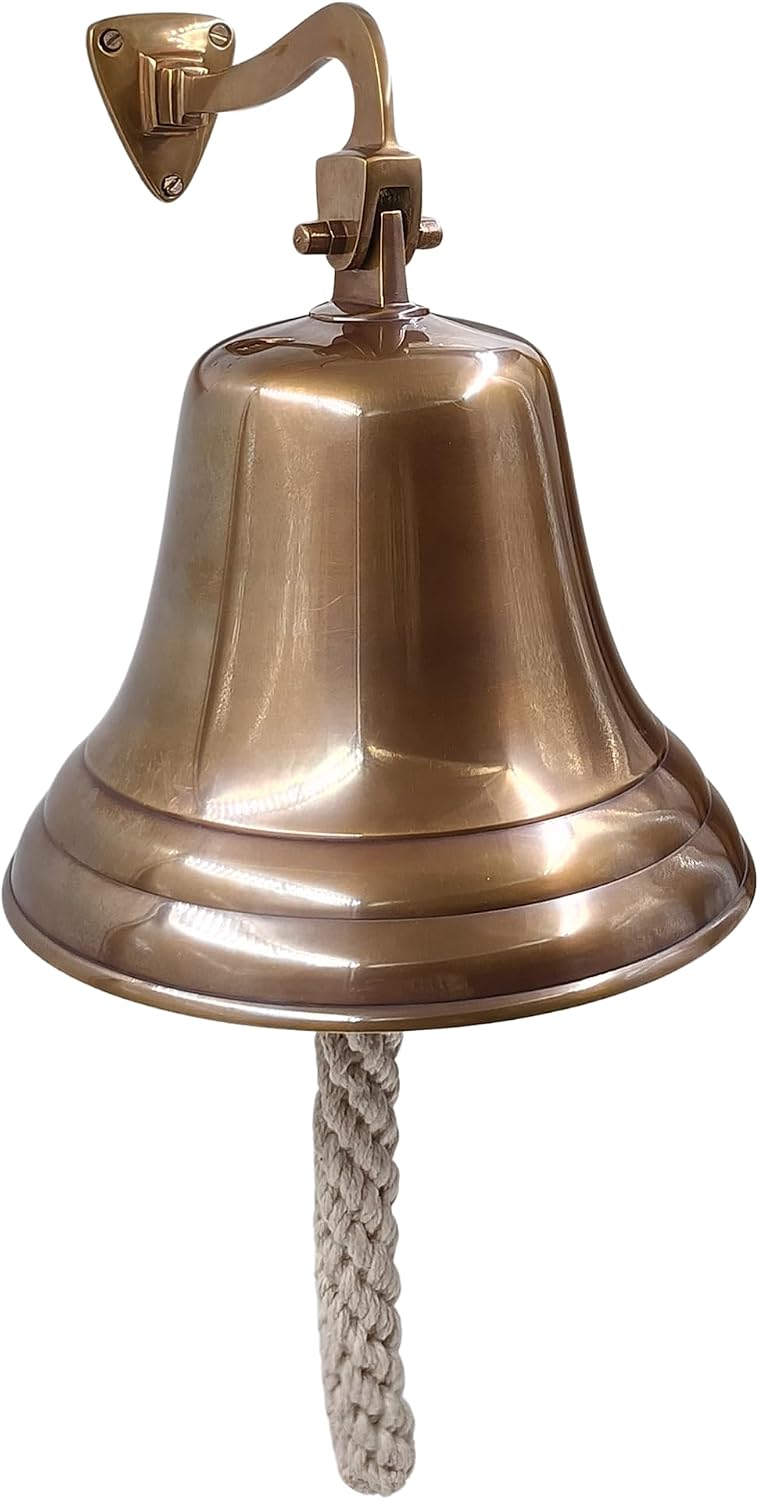 7inch Solid Brass Wall Mounted Ship Hanging Bell Antique Brass Bell for Reception, School, Outdoor,Indoor, Dinner &
