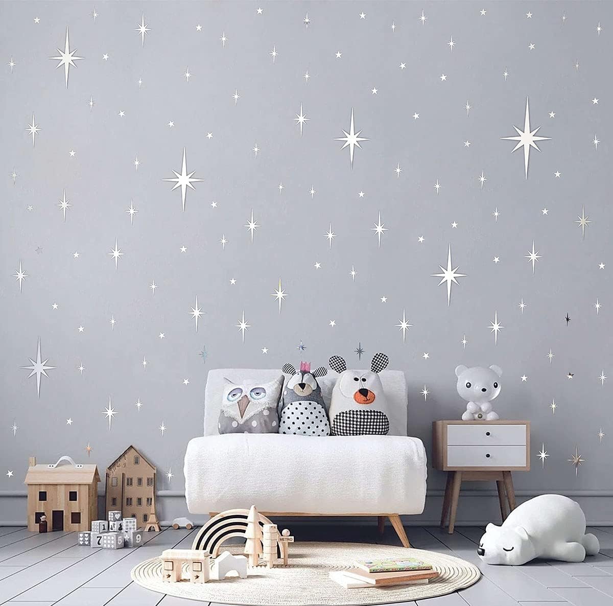 Retro Starburst Mirror Wall Decals 3D Acrylic Sparkle Wall Decors Star Walls / Sliver / Silver