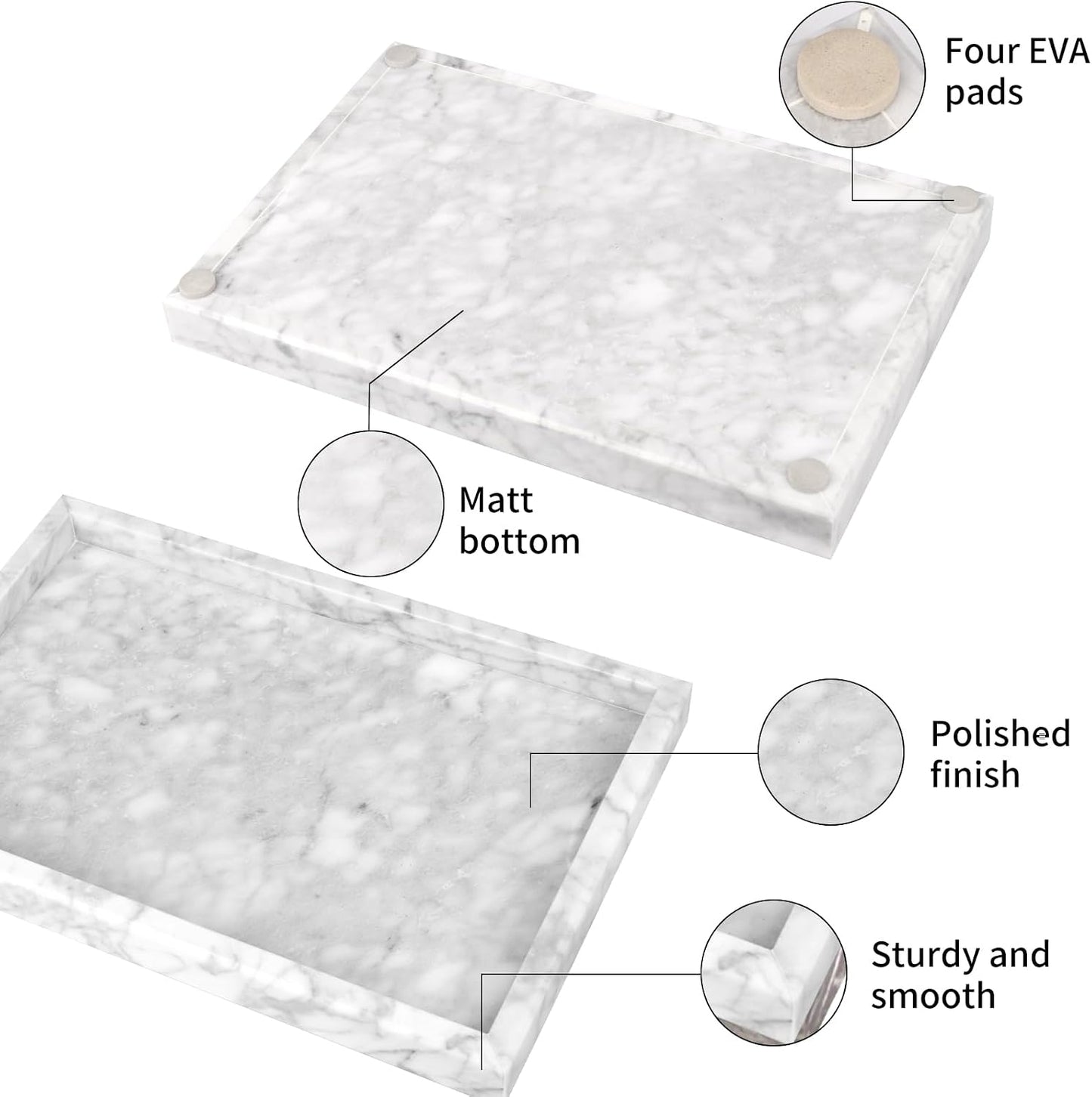 Marble Bathroom Vanity Tray / Carrara White / 12 x 8 x 1.2