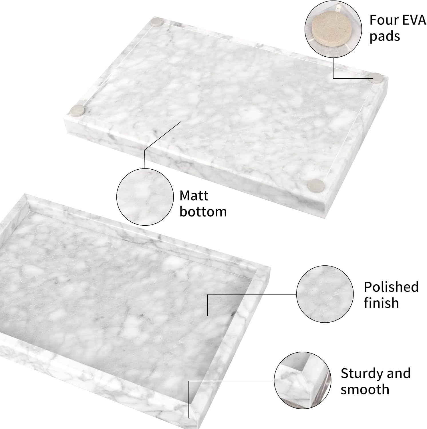 Marble Bathroom Vanity Tray / Carrara White / 12 x 8 x 1.2