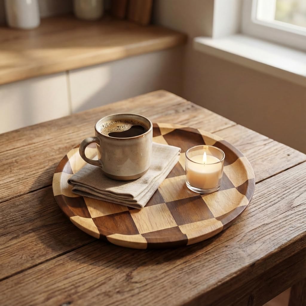 Round Wooden Serving Trays Decorative Candle Plate Holder / 8 Inch / Set of 8