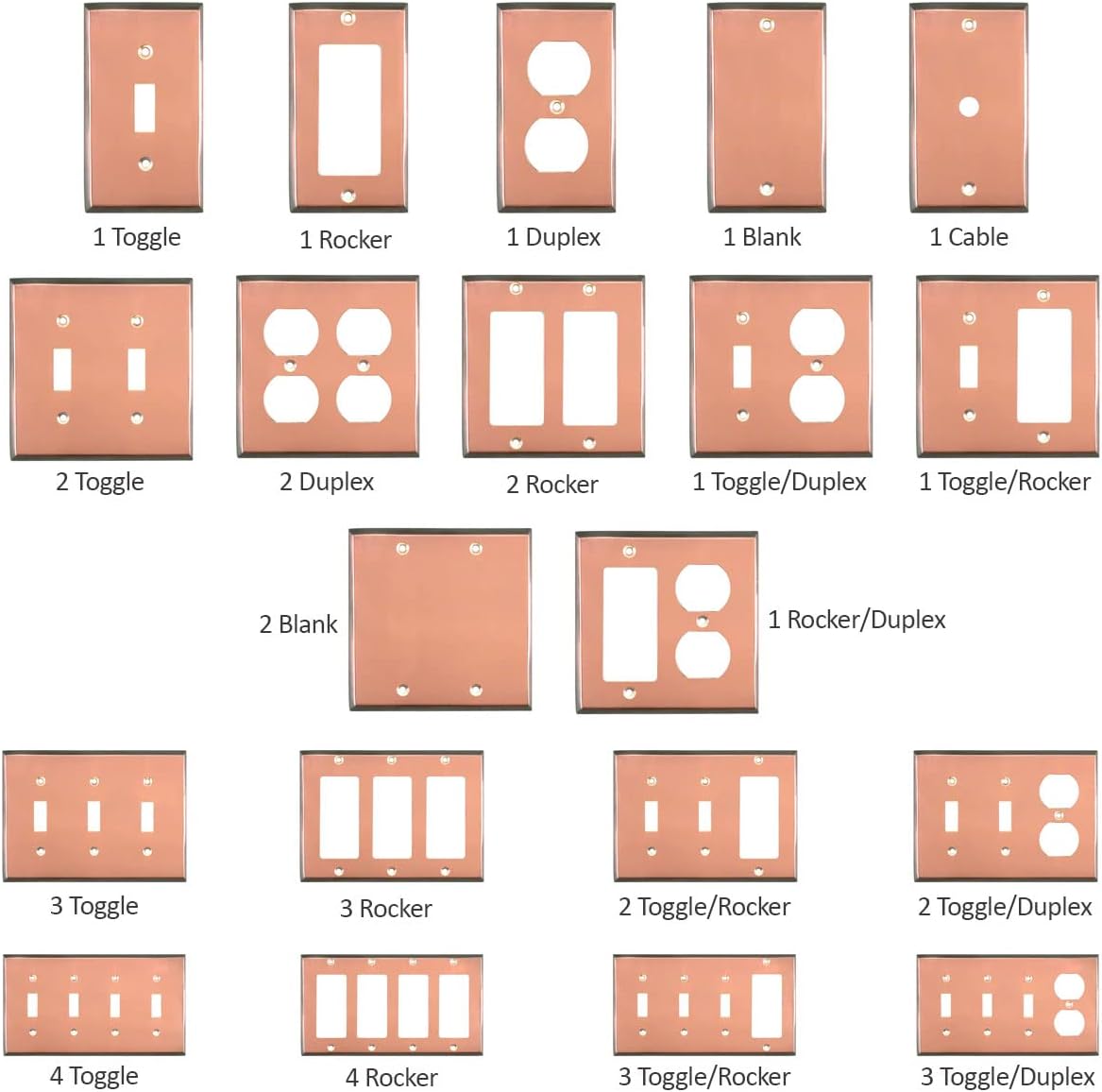 Pink Antique Copper Outlet Wall Plate | 2 Toggle - 1 GFI Rocker | 6.25" x 4.5" | Hand-Polished Brass Construction