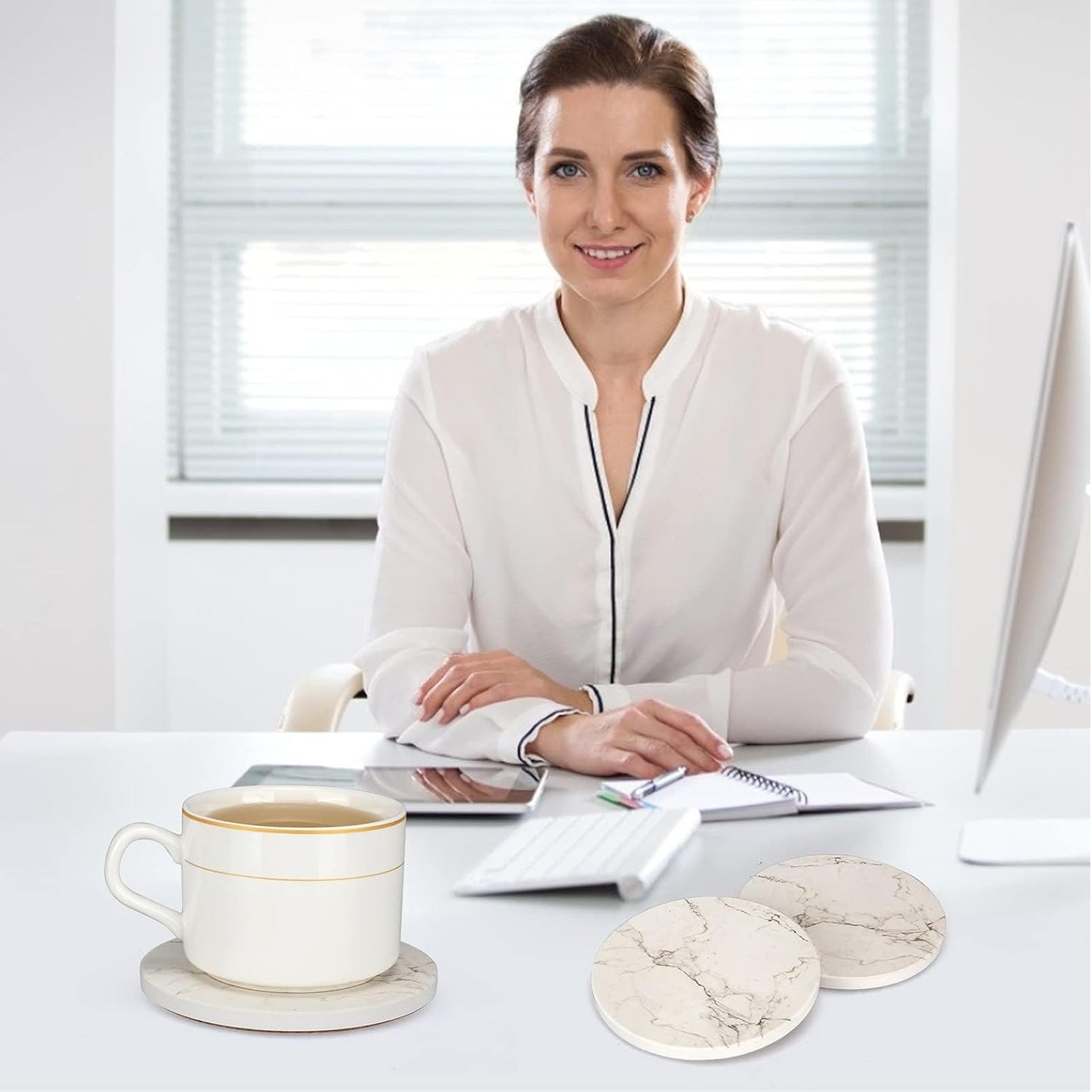 Holder Absorbent Drink Coasters Ceramic Coaster Bar Dining Coffee Table / White / Set of 6