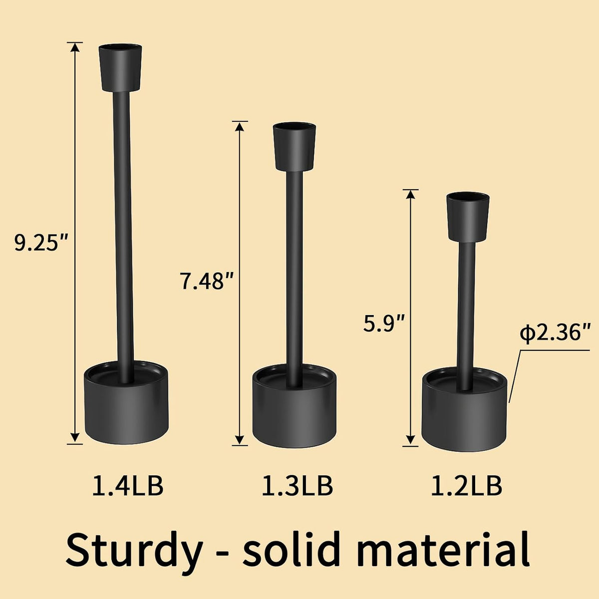 7.8lbs Heavy-Duty Solid Non-Tipping Taper Candle Holders, 6 Packs | Stands for Church, Wedding Centerpieces, Dining